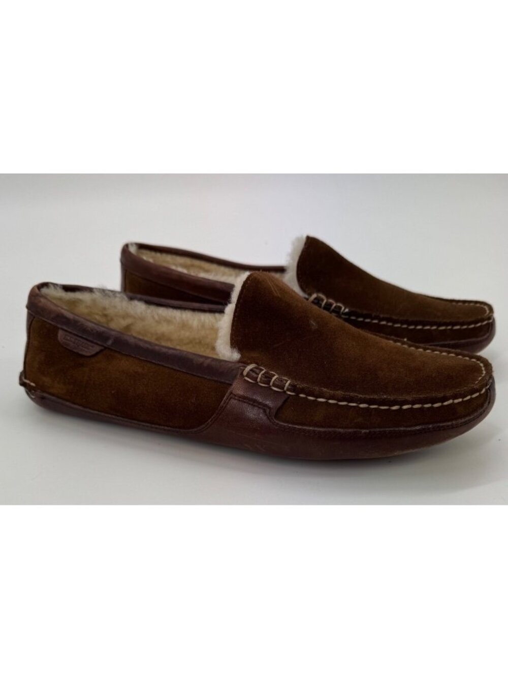 H.S. Trask Mens Shearling-Lined Brown Leather Suede Moccasins Loafers Size 10M